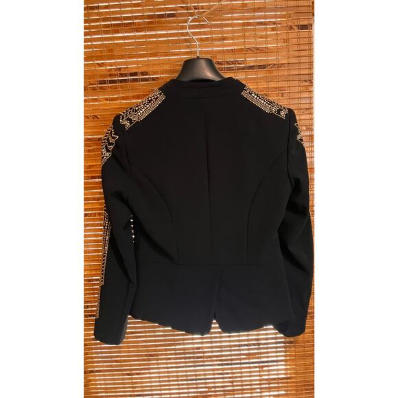 Caché Black Embellished Lined Blazer sz 4 Metal Accents Aztec Southwestern Gold - Picture 3 of 7
